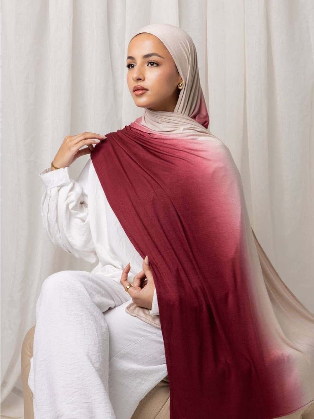 Ombre Burgundy to Cream Lightweight Hijab Scarf